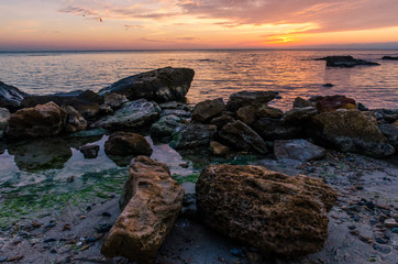 Seascape in Odesa during the sunrise in the autumn season
