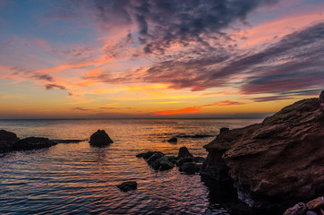 Seascape in Odesa during the sunrise in the autumn season