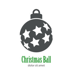 Logotipo Christmas Ball con estrellas diagonal perspectiva en color gris