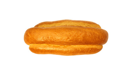 Loaf of white bread with golden crust isolated on white background