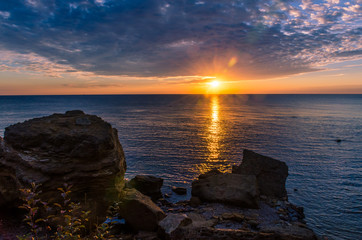 Seascape in Odesa during the sunrise in the autumn season