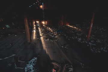 abandoned and messy old wooden attic