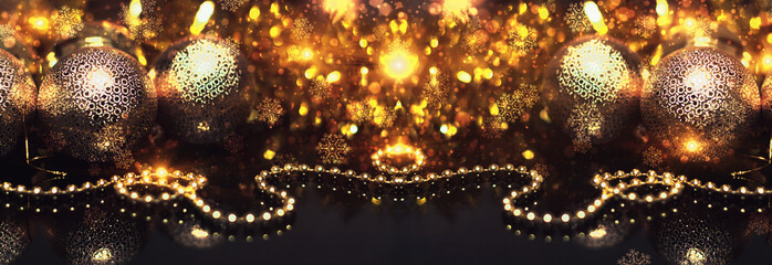 Christmas background New Year. Bokeh background, blurry lights, christmas balls