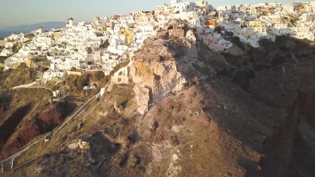 Byzantine Castle Ruins in Oia, aerial