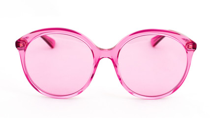 Pink sun glasses on white background