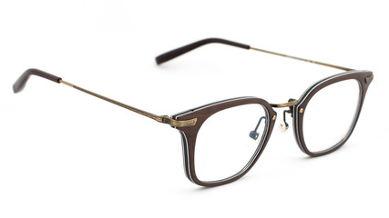 Eyeglasses for sight of brown color on a white background
