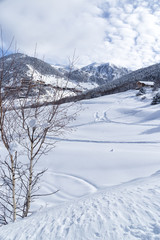 Winter mountain landscape in the Pyrenees, Andorra.