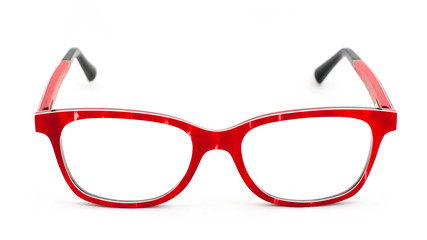 Red eye glasses on white background