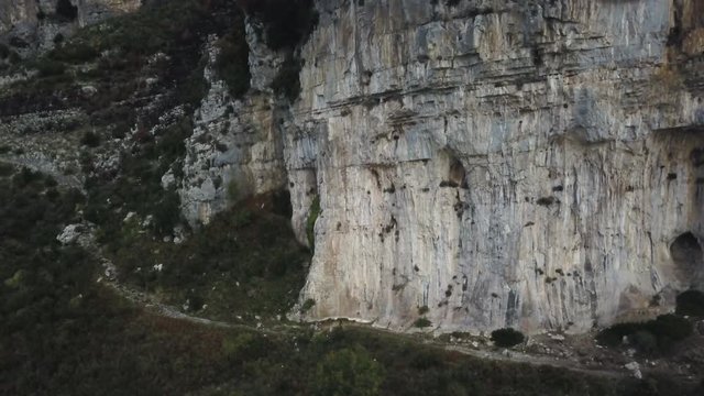 Aerial, steep cliffs on Amalfi Coast