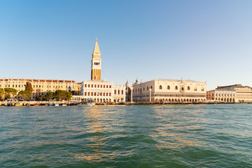 Obraz na płótnie Canvas view of famous San Marco square embankment and lagoon waterfront at sunny spring day, Venice cityline, Italy