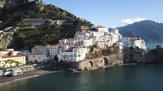 Coastal buildings on Amalfi Coast, aerial