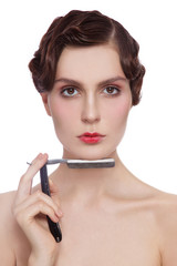 Fototapeta premium Girl with razor