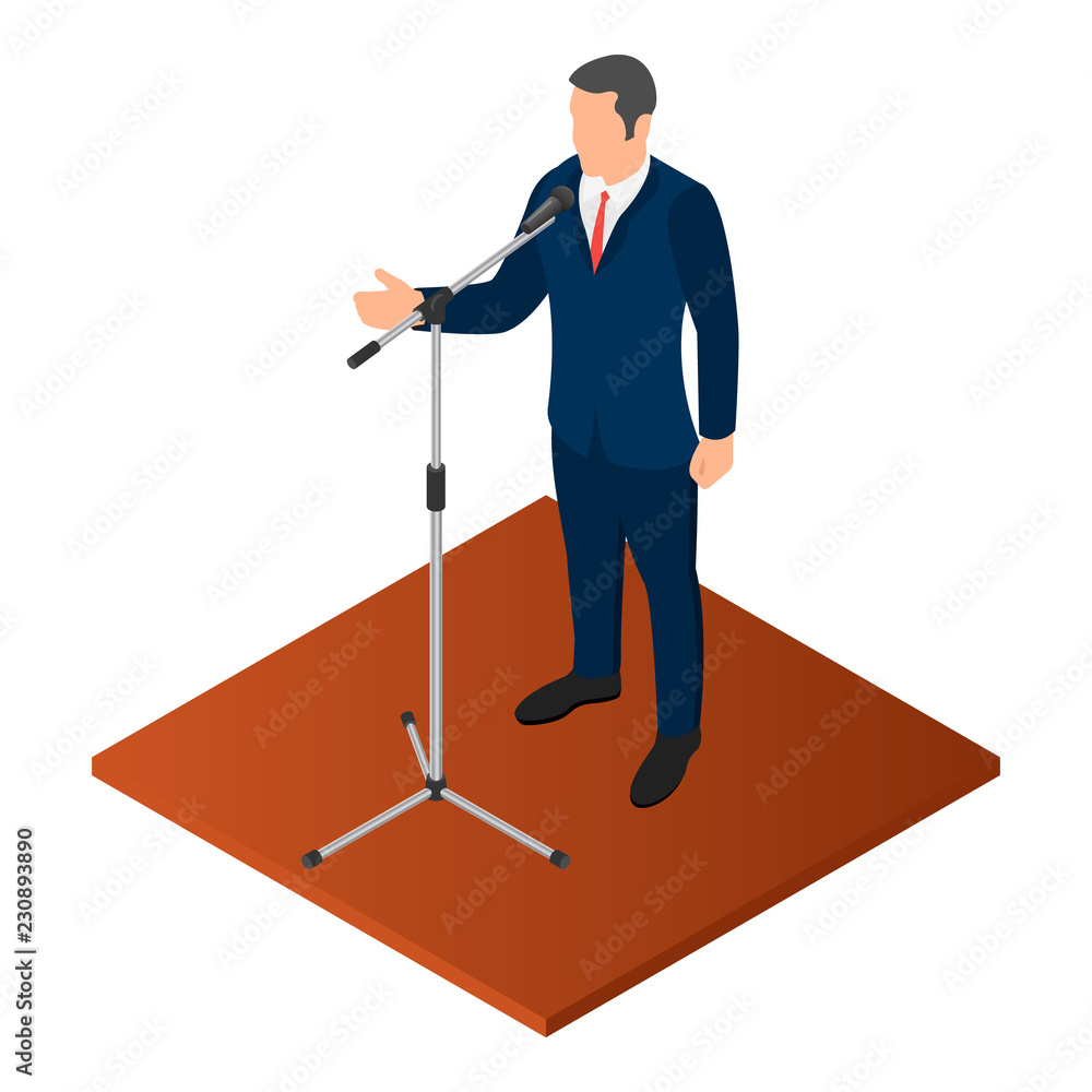 Poster political orator icon. isometric of political orator vector icon for web design isolated on white ba