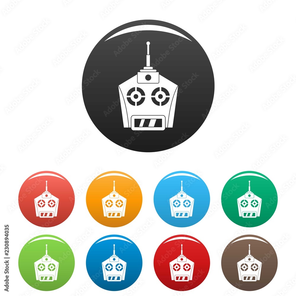 Poster drone remote control icons set 9 color vector isolated on white for any design