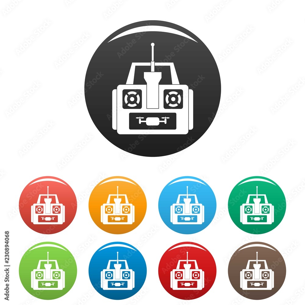 Poster aerial drone remote control icons set 9 color vector isolated on white for any design