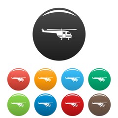 Rescue helicopter icons set 9 color vector isolated on white for any design