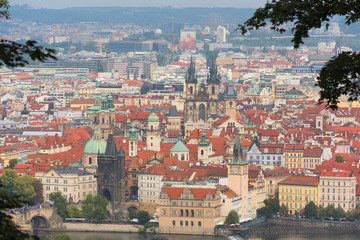 Fototapeta na wymiar Prague Old Town aerial view and Church of Mother of God before Tyn in Prague, Czech Republic. Architecture and landmark of Prague, postcard of Prague