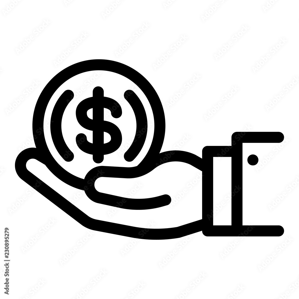 Poster coin in hand icon. outline coin in hand vector icon for web design isolated on white background