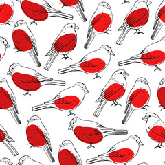 Vector  seamless pattern with  hand drawn bullfinch