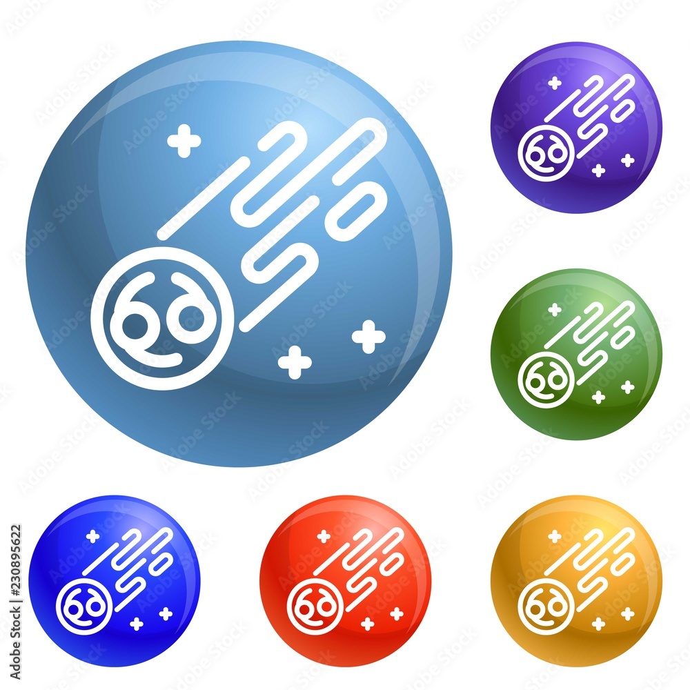 Poster flying comet icons set vector 6 color isolated on white background