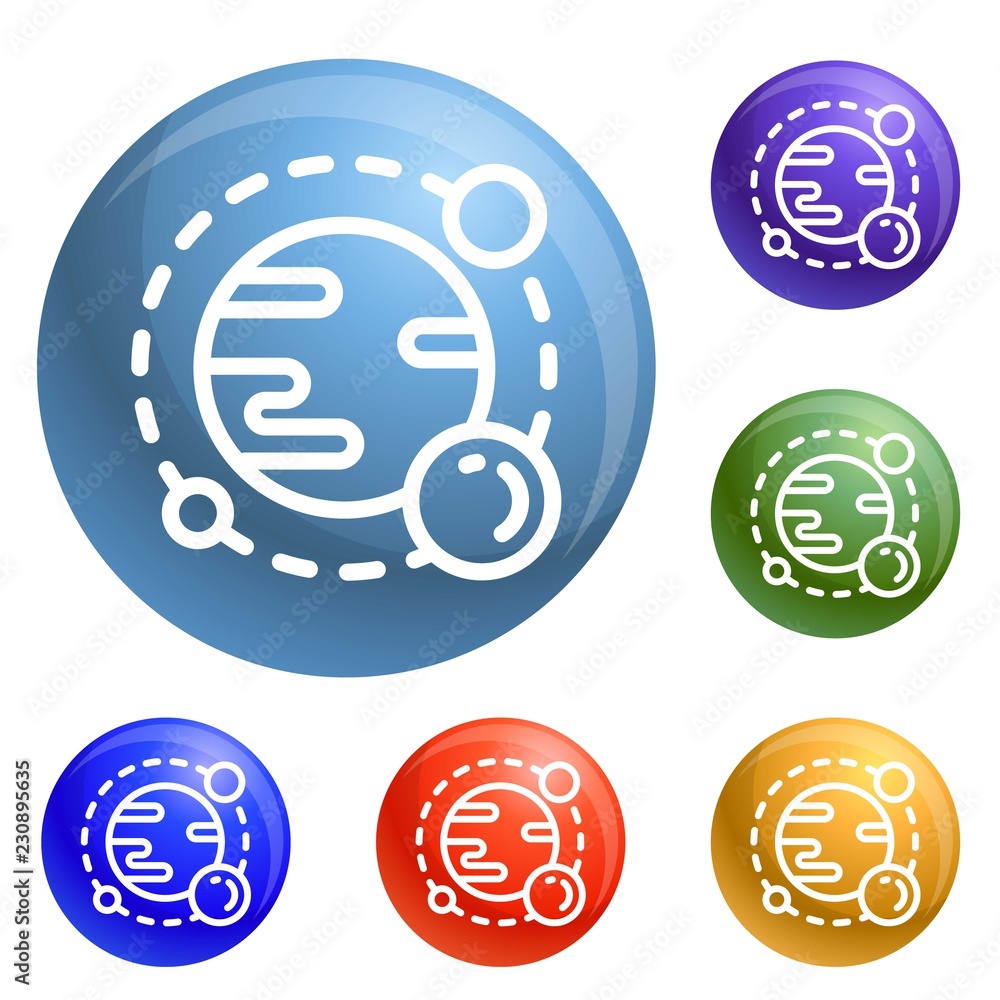 Poster space planet icons set vector 6 color isolated on white background