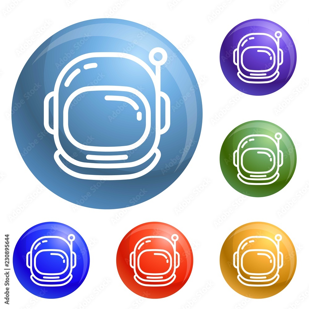 Poster astronaut helmet icons set vector 6 color isolated on white background