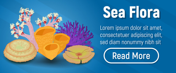 Sea flora concept banner. Isometric banner of sea flora vector concept for web, giftcard and postcard