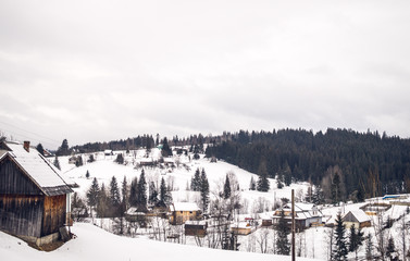 Winter landscape in the Carpathian mountains in Eastern Europe