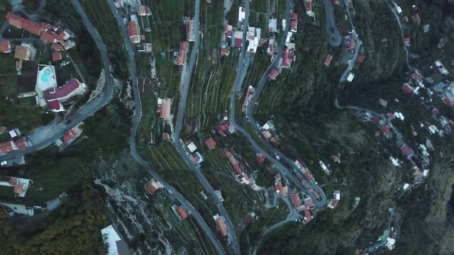 Cliffside town in San Michel, overhead aerial