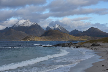 Waves arriving at Myrland Beach, Lofoten, Norway