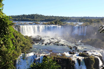 Fototapeta premium Waterfall on the river in light fog