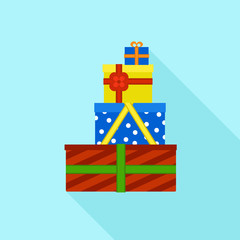 Fototapeta na wymiar Colorful gift box stack icon. Flat illustration of colorful gift box stack vector icon for web design