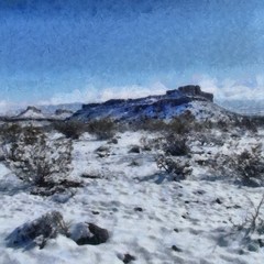 Hand drawing watercolor art on canvas. Artistic big print. Original modern painting. Acrylic dry brush background. Beautiful mountain landscape. Travel canyon view. Winter snow valley. Wild nature