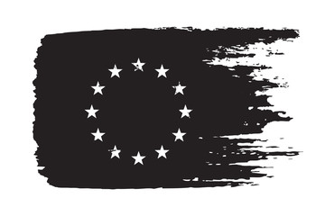 European Union grunge flag, brush strokes painted flag, black isolated on white background, vector illustration.