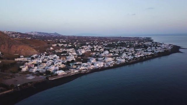 Wide aerial, scenic town of Kamari