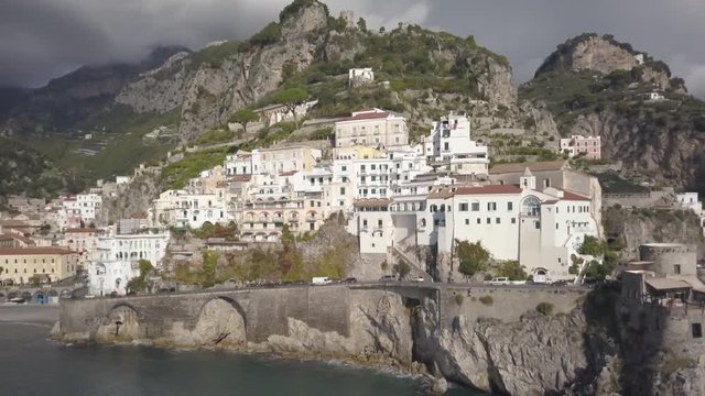 Aerial, scenic Amalfi architecture