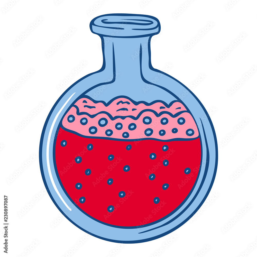 Poster red round flask icon. hand drawn illustration of red round flask vector icon for web design