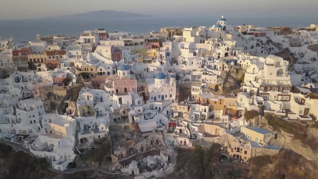 Downtown Oia in Greece, aerial