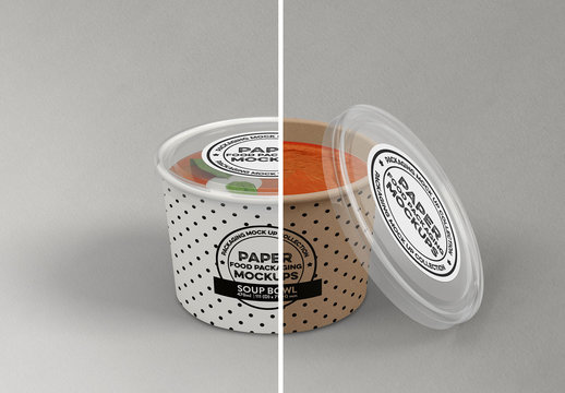 Paper Soup Bowl with Clear Lids Mockup