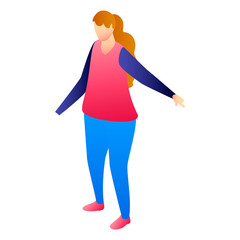 Woman show finger icon. Isometric of woman show finger vector icon for web design isolated on white background