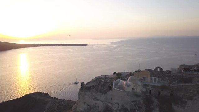 Panning aerial, Byzantine Castle Ruins at sunset