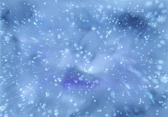 Obraz premium Winter snowfall texture on dark blue background. Hand drawn watercolor illustration.