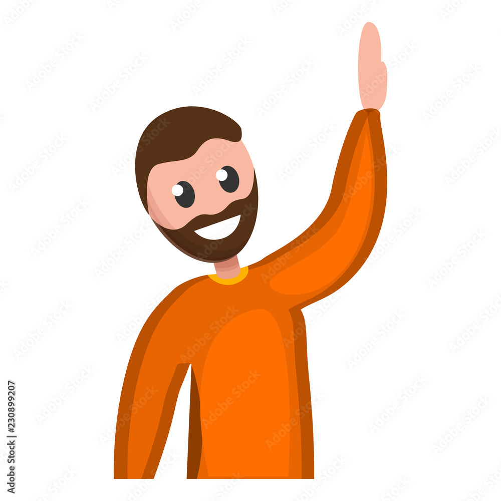Poster man hand up icon. cartoon of man hand up vector icon for web design isolated on white background