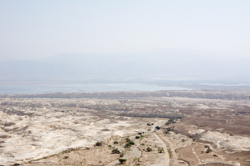 Desert mountains valley landscape scenic beautiful view, Arava , Timna park Sasgon Israel traveling tourism destination, Jordan range.