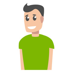Green clothes smiling man icon. Cartoon of green clothes smiling man vector icon for web design isolated on white background