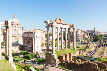 Fototapeta na wymiar Forum - Roman famous ruins in Rome at sunny day, Italy