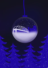 Poster idea "Christmas in Nashville", city in a snowball. Holiday design