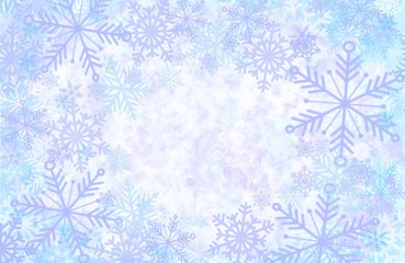 Snowflake border soft focus abstract winter wonderland pastel colors blurred background with space for text, corner elements and frame design