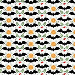 seamless pattern with flowers and bats