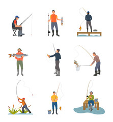 Fototapeta na wymiar Fishing Hobby Activity Set Vector Illustration